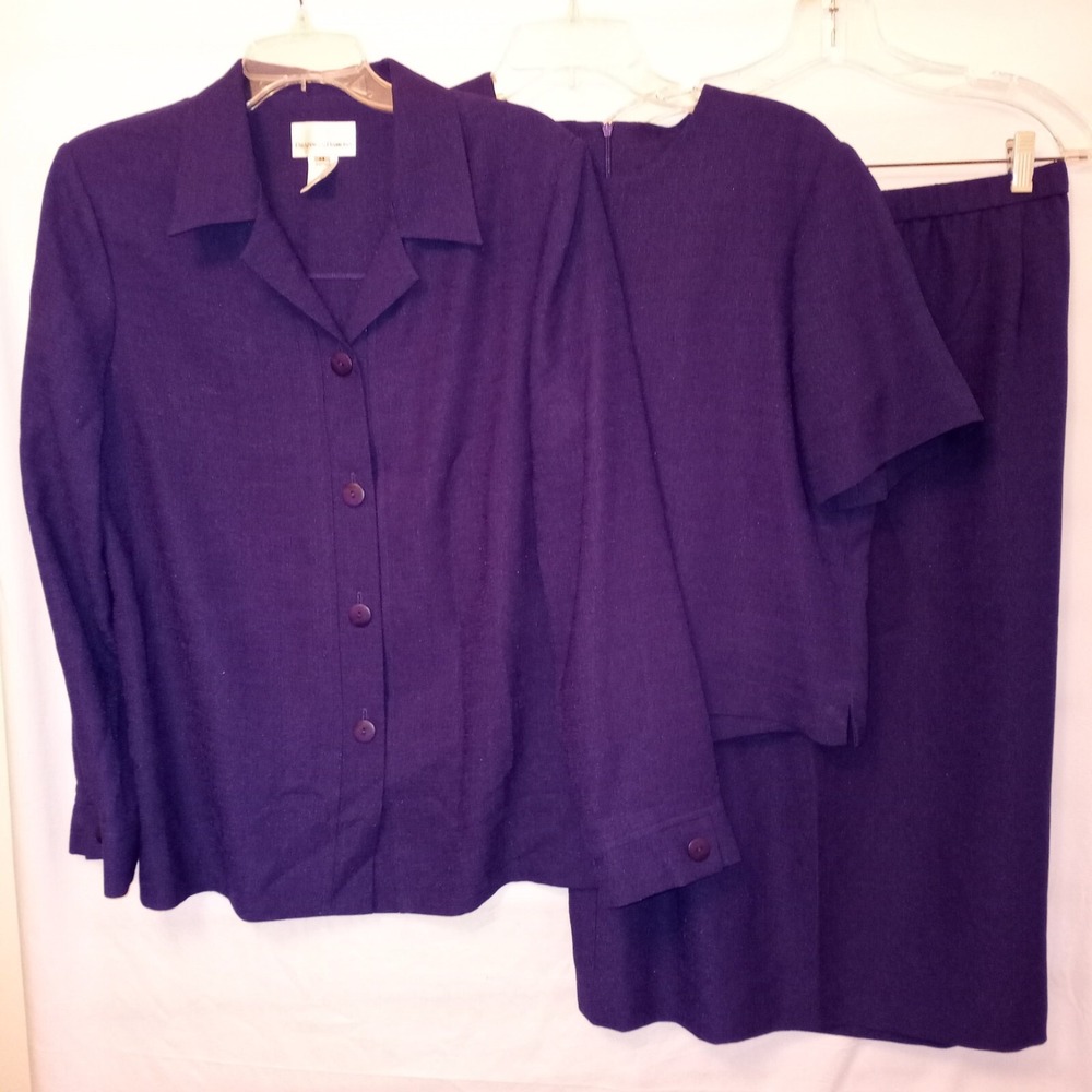Drapers & Damons 3‎ Piece Skirt Suit Set Purple Blazer Top Skirt Size 14